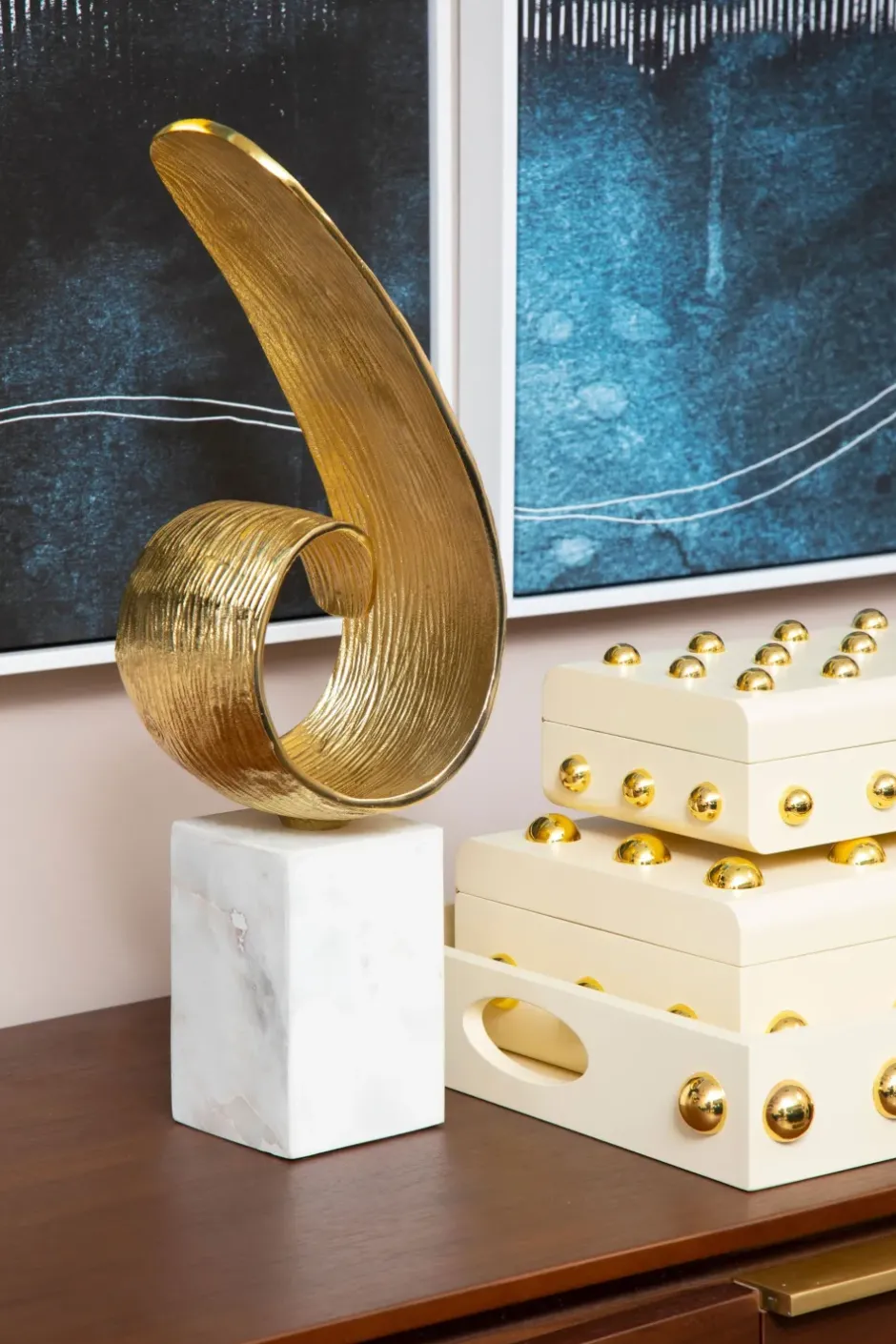 Statues & Sculptures Table Top|Abstract^Curved Reflection 50cm Gold Metal Indoor Sculpture