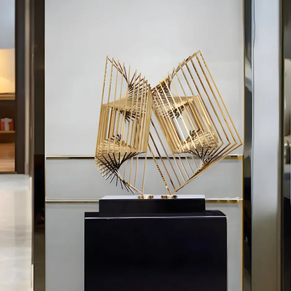 Statues & Sculptures Table Top|Abstract^Cyber Book 46cm Gold Metal Indoor Sculpture