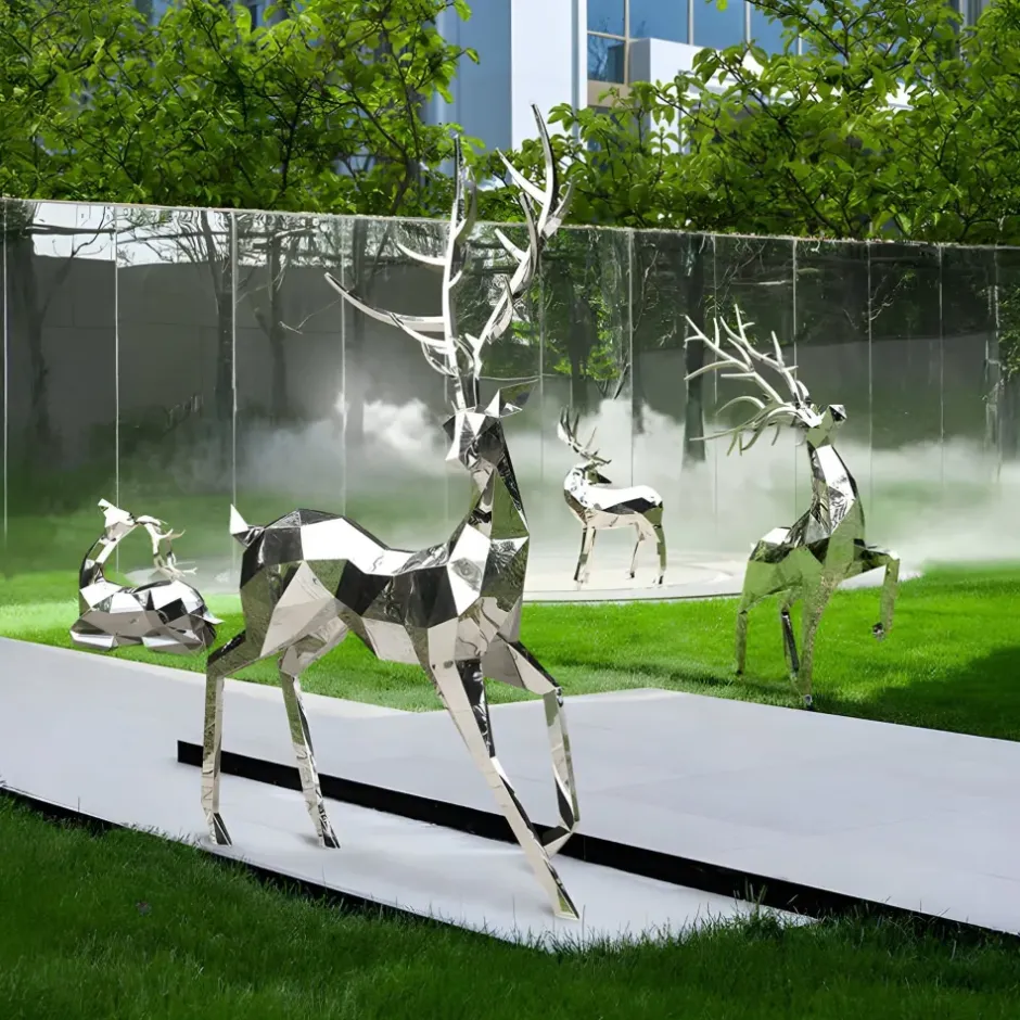 Statues & Sculptures Wildlife|Stags & Deers^Deer 198cm Geometric Metal Garden Sculpture