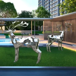 Statues & Sculptures Wildlife|Stags & Deers^Deer 197cm Geometric Metal Garden Sculpture v1