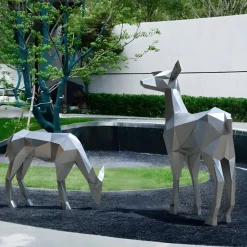 Statues & Sculptures Wildlife|Stags & Deers^Deer 90cm Geometric Metal Garden Sculpture