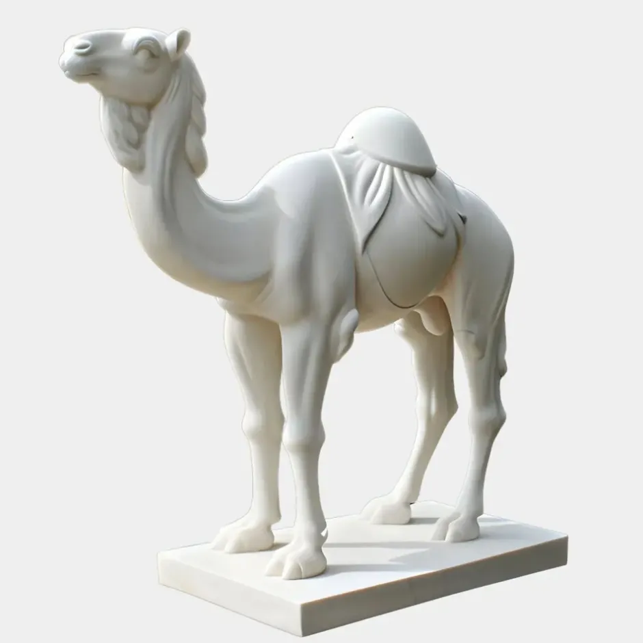 Statues & Sculptures Wildlife|Modern^Desert Camel 160cm White Marble Garden Statue v4