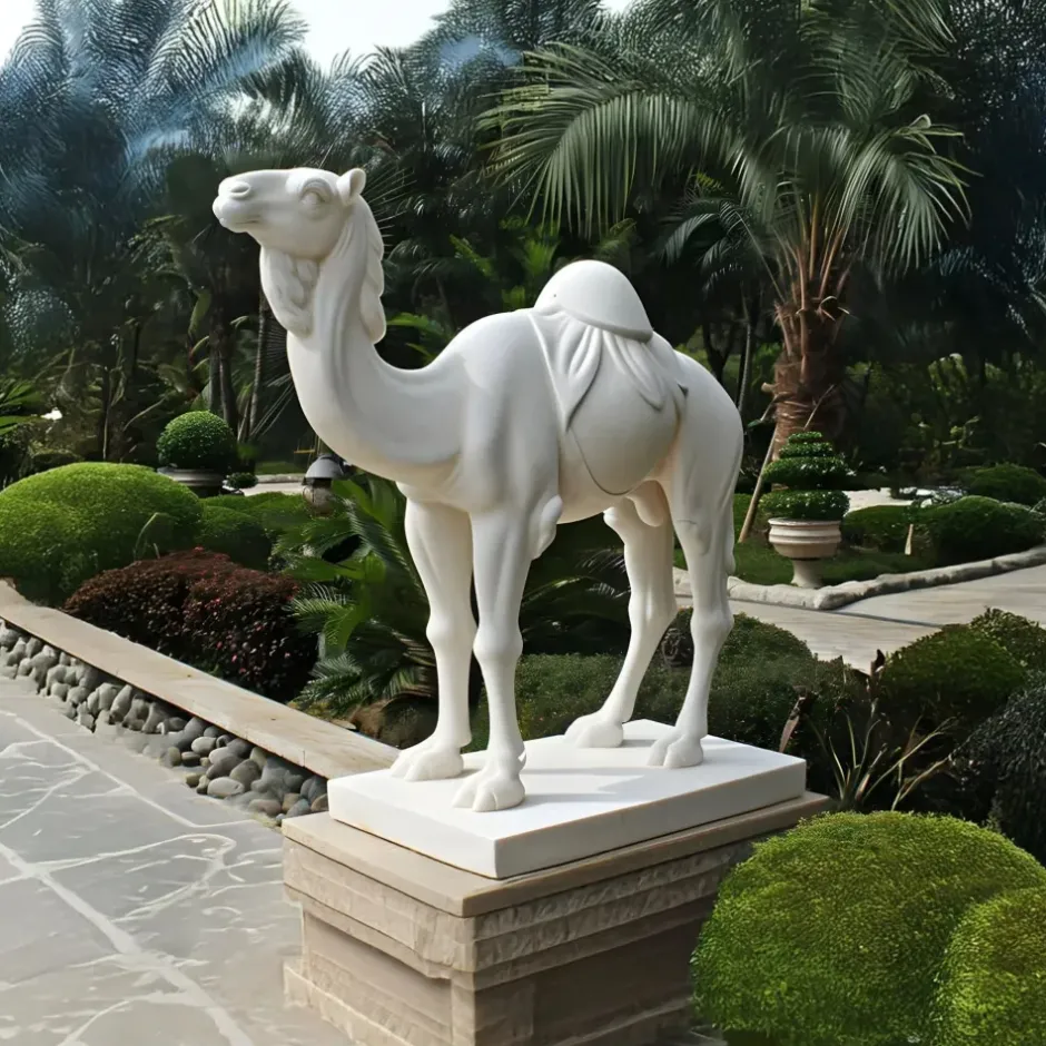 Statues & Sculptures Wildlife|Modern^Desert Camel 160cm White Marble Garden Statue v4