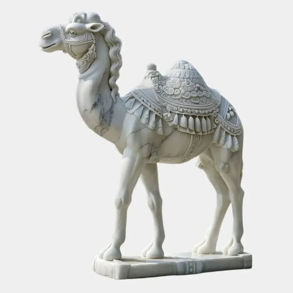 Statues & Sculptures Wildlife|Modern^Desert Camel 160cm White Marble Garden Statue v3