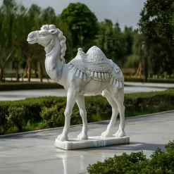 Statues & Sculptures Wildlife|Modern^Desert Camel 160cm White Marble Garden Statue v3