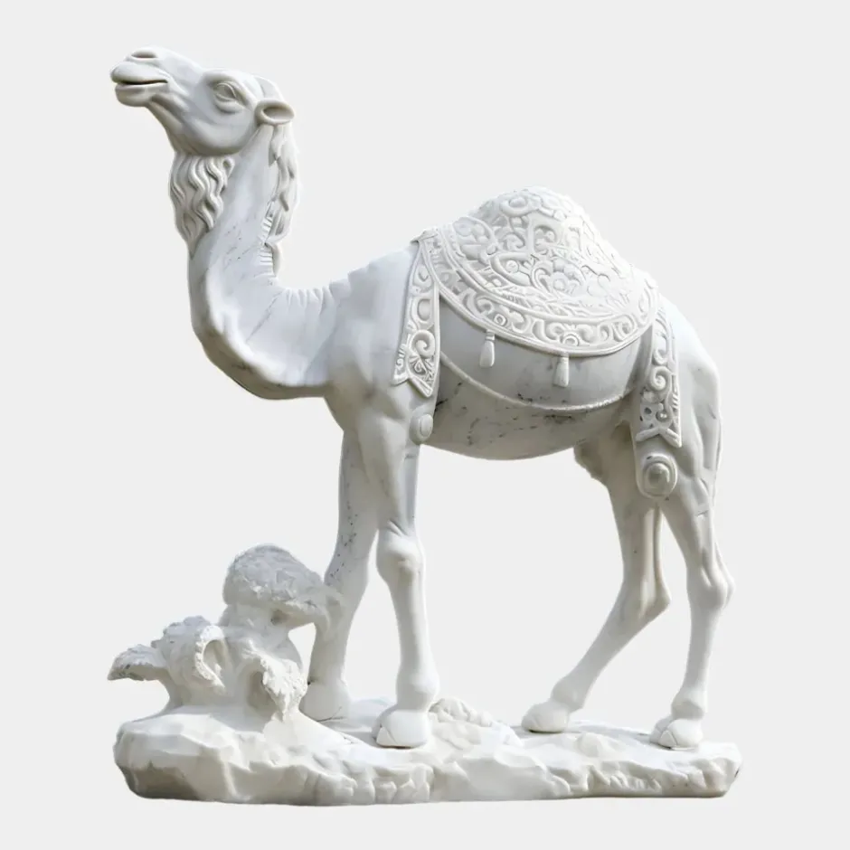 Statues & Sculptures Wildlife|Modern^Desert Camel 160cm White Marble Garden Statue v5