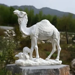 Statues & Sculptures Wildlife|Modern^Desert Camel 160cm White Marble Garden Statue v5