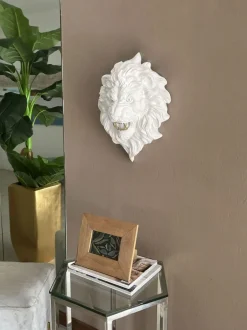 Statues & Sculptures Wall Art|Animals^Desert Lion 49cm White Resin Wall Sculpture