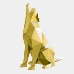 Statues & Sculptures Low Poly|Animals^Dog 100cm Gold Geometric Metal Garden Sculpture