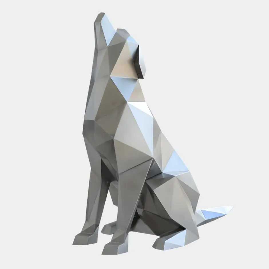 Statues & Sculptures Low Poly|Animals^Dog 100cm Silver Geometric Metal Garden Sculpture