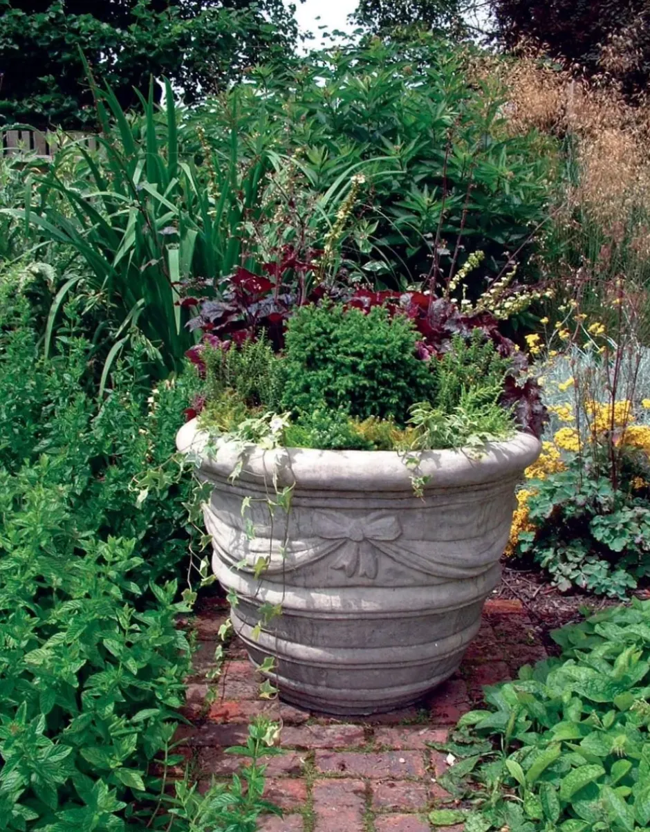Statues & Sculptures Large|Round^Draped Vase Stone Garden Planter