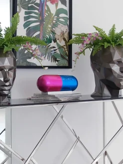 Statues & Sculptures Table Top|Contemporary^Eternal Happiness Pill 13cm Fuchsia Resin Indoor Sculpture