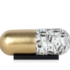 Statues & Sculptures Table Top|Contemporary^Eternal Wealth Pill 13cm Gold Resin Indoor Sculpture