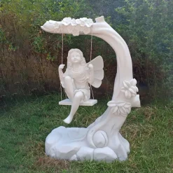 Statues & Sculptures Children|Fairies^Fairy on Swing 110cm Marble Resin Garden Ornament