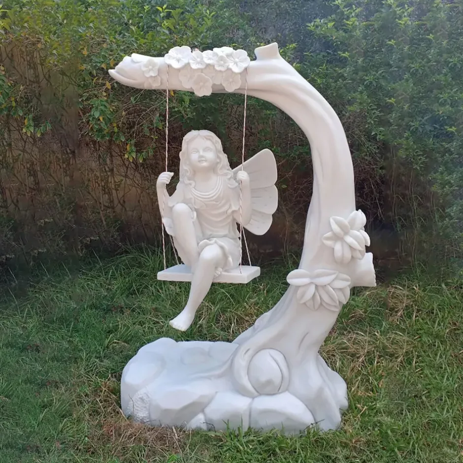 Statues & Sculptures Children|Fairies^Fairy on Swing 110cm Marble Resin Garden Ornament