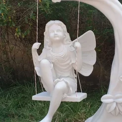 Statues & Sculptures Children|Fairies^Fairy on Swing 110cm Marble Resin Garden Ornament