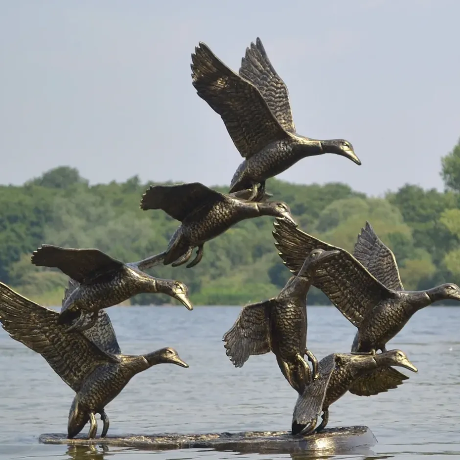 Statues & Sculptures Ducks^Flight of Ducks Life-Size Bronze Metal Garden Statue