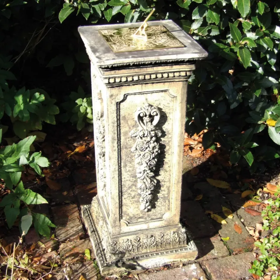 Statues & Sculptures Garden Sundials^Floral Brass Stone Garden Sundial
