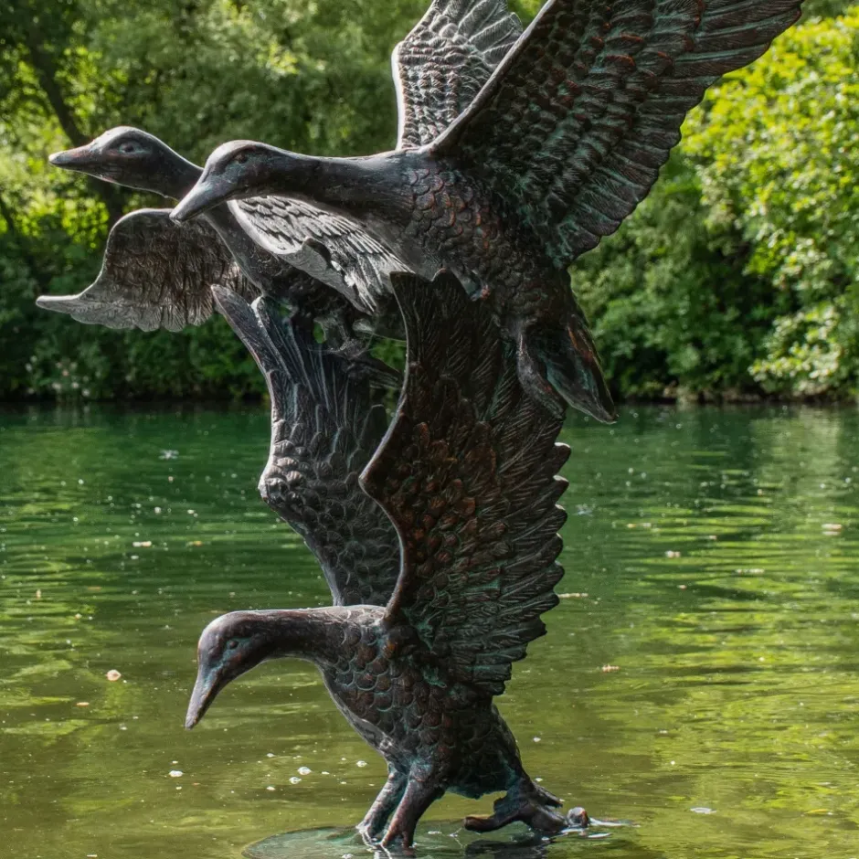 Statues & Sculptures Ducks^Flying Ducks 82cm Bronze Metal Garden Statue