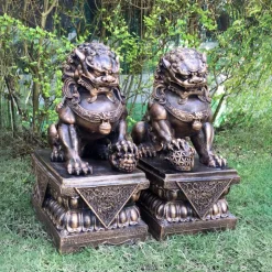 Statues & Sculptures Lions^Foo Dogs 45cm Bronze Chinese Garden Statues