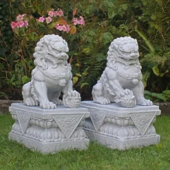 Statues & Sculptures Lions^Foo Dogs 76cm Granite Chinese Garden Statues