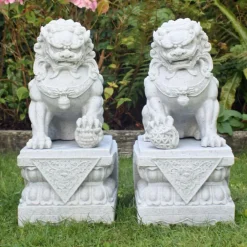 Statues & Sculptures Lions^Foo Dogs 76cm Granite Chinese Garden Statues