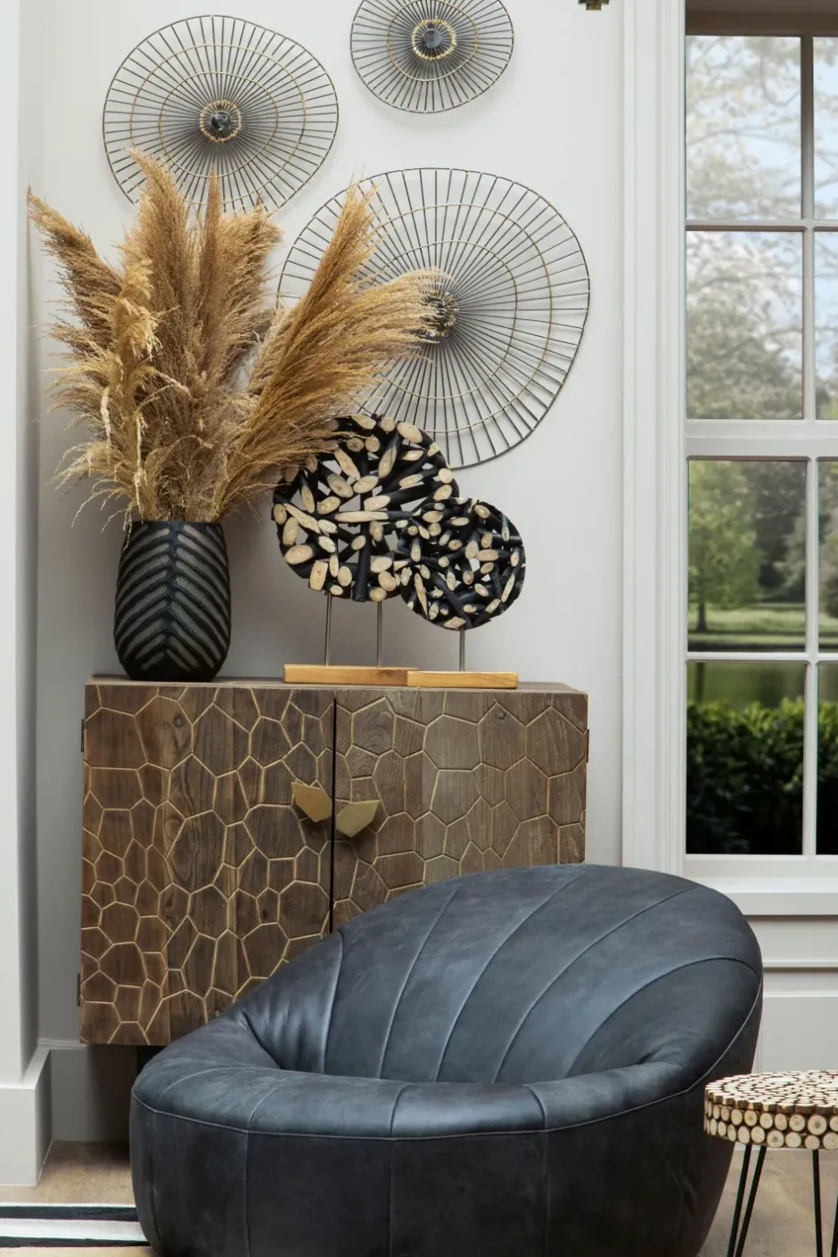 Statues & Sculptures Table Top|Abstract^Forest Orb 50cm Black Wood Indoor Sculpture