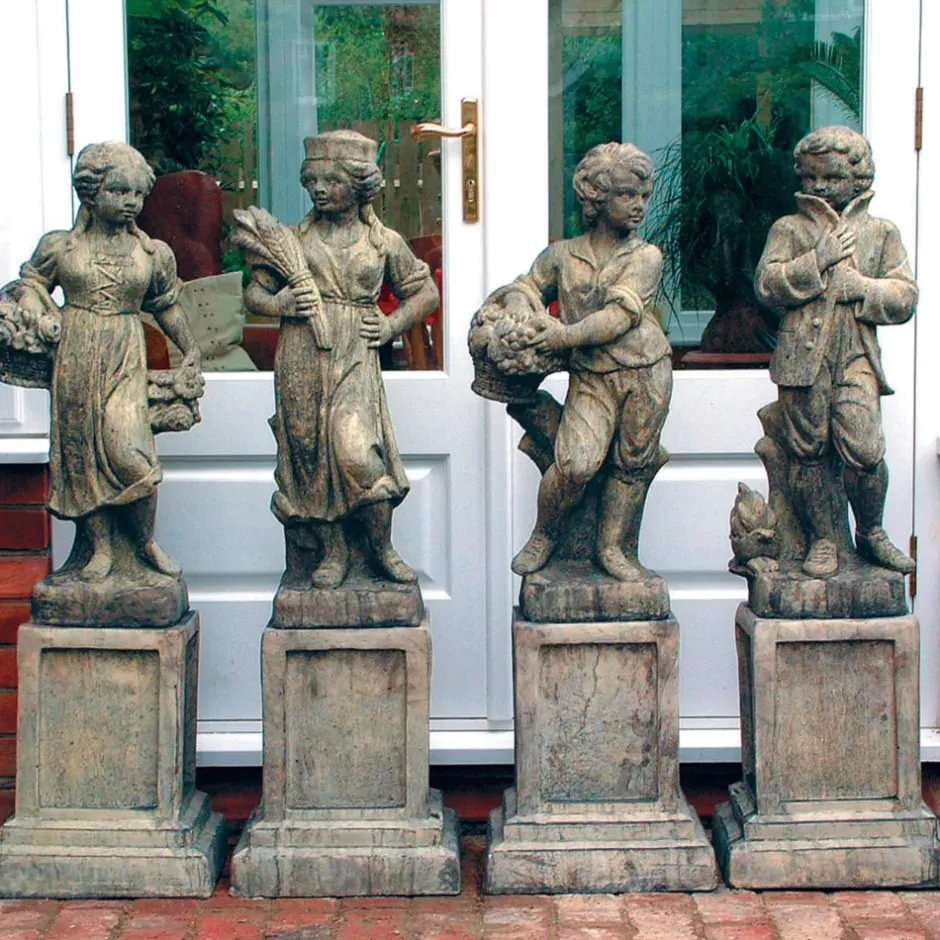 Statues & Sculptures Children^Four Seasons Children Stone Garden Statues on Pedestals