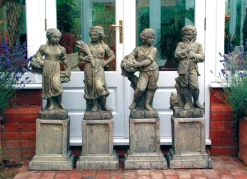 Statues & Sculptures Children^Four Seasons Children Stone Garden Statues on Pedestals