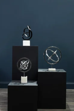 Statues & Sculptures Table Top|Abstract^Galactic Sphere 43cm Silver Metal Indoor Sculpture