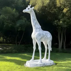 Statues & Sculptures Wildlife|Modern^Gigantic Giraffe 350cm White Marble Garden Statue v3