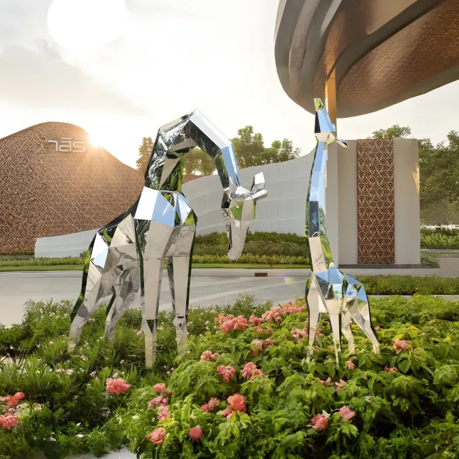 Statues & Sculptures Wildlife|Contemporary^Giraffe 200cm Geometric Metal Garden Sculpture