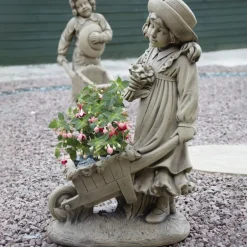 Statues & Sculptures Children^Girl & Barrow Stone Garden Statue