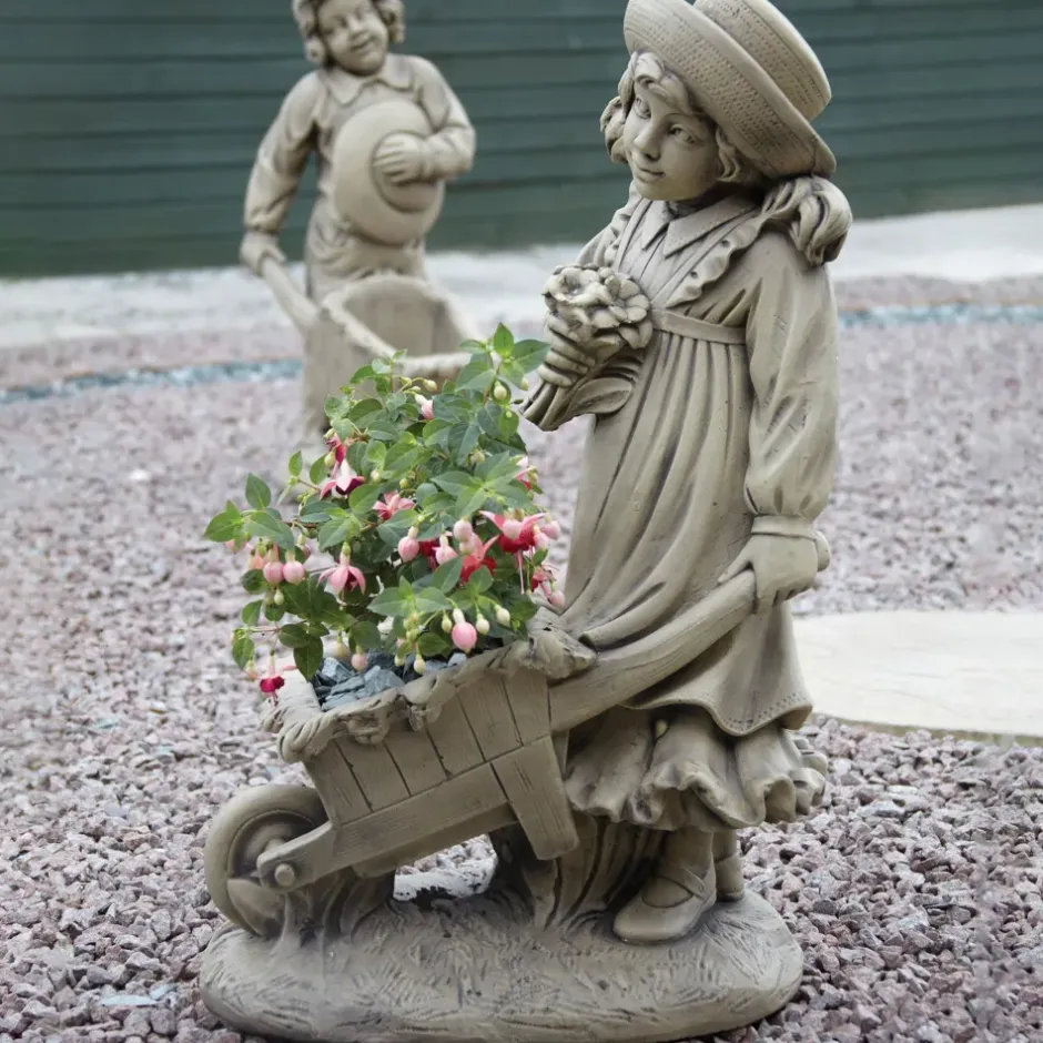 Statues & Sculptures Children^Girl & Barrow Stone Garden Statue