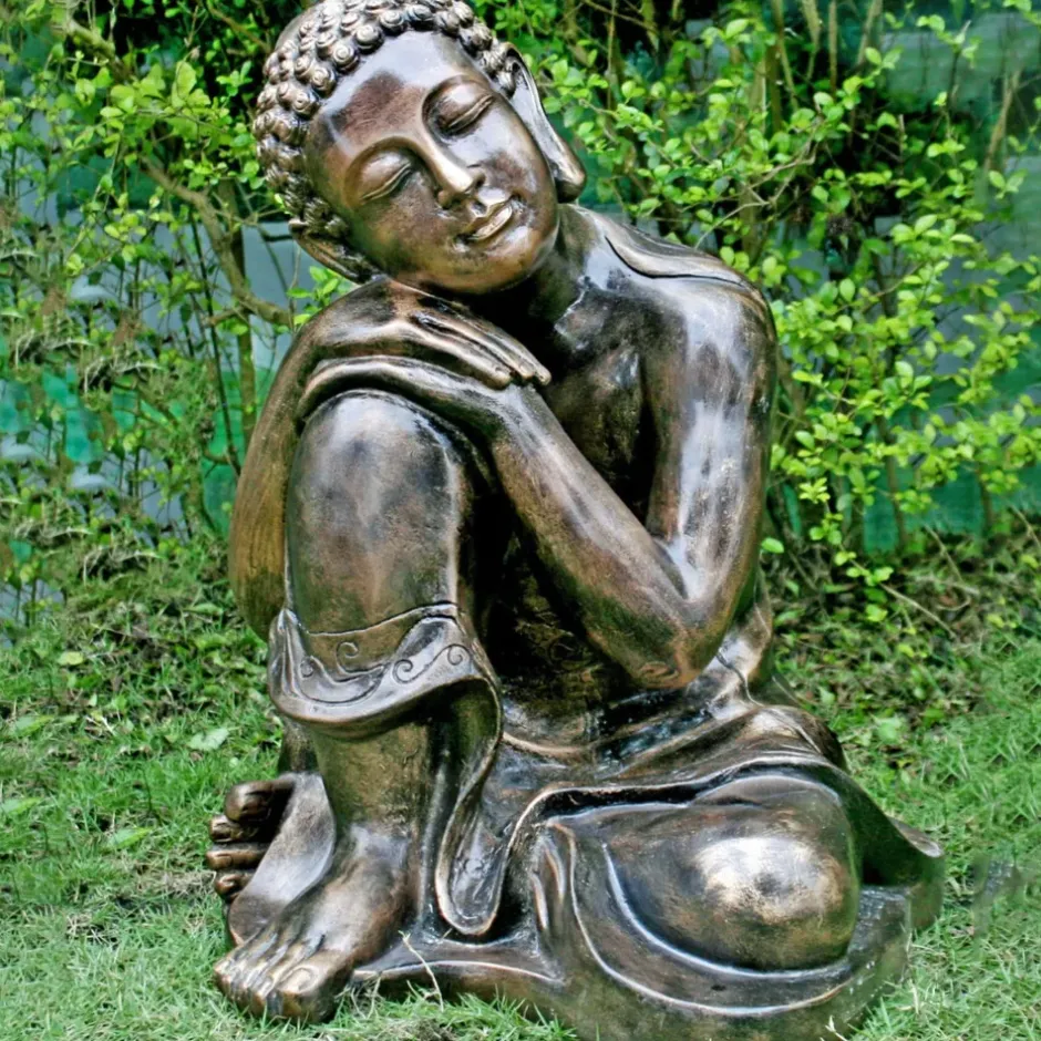 Statues & Sculptures Buddha^Gold Sleeping Deity Marble Resin Garden Ornament