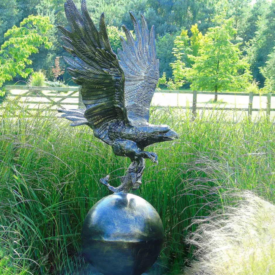 Statues & Sculptures Eagles^Golden Eagle on Sphere Life-Size Bronze Metal Garden Statue