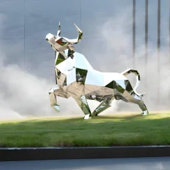 Statues & Sculptures Farm|Contemporary^Grand Bull 120cm Geometric Metal Garden Sculpture