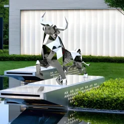 Statues & Sculptures Farm|Contemporary^Grand Bull 200cm Geometric Metal Garden Sculpture