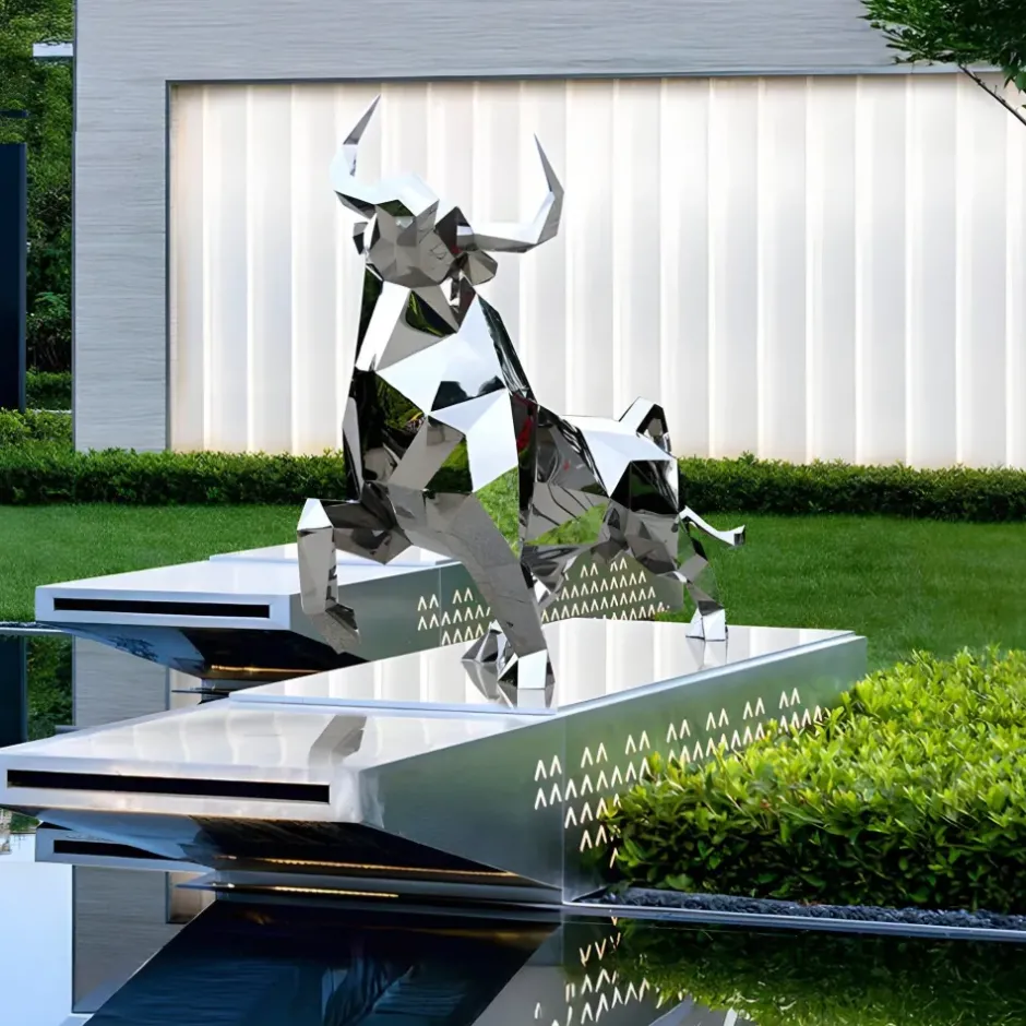Statues & Sculptures Farm|Contemporary^Grand Bull 200cm Geometric Metal Garden Sculpture