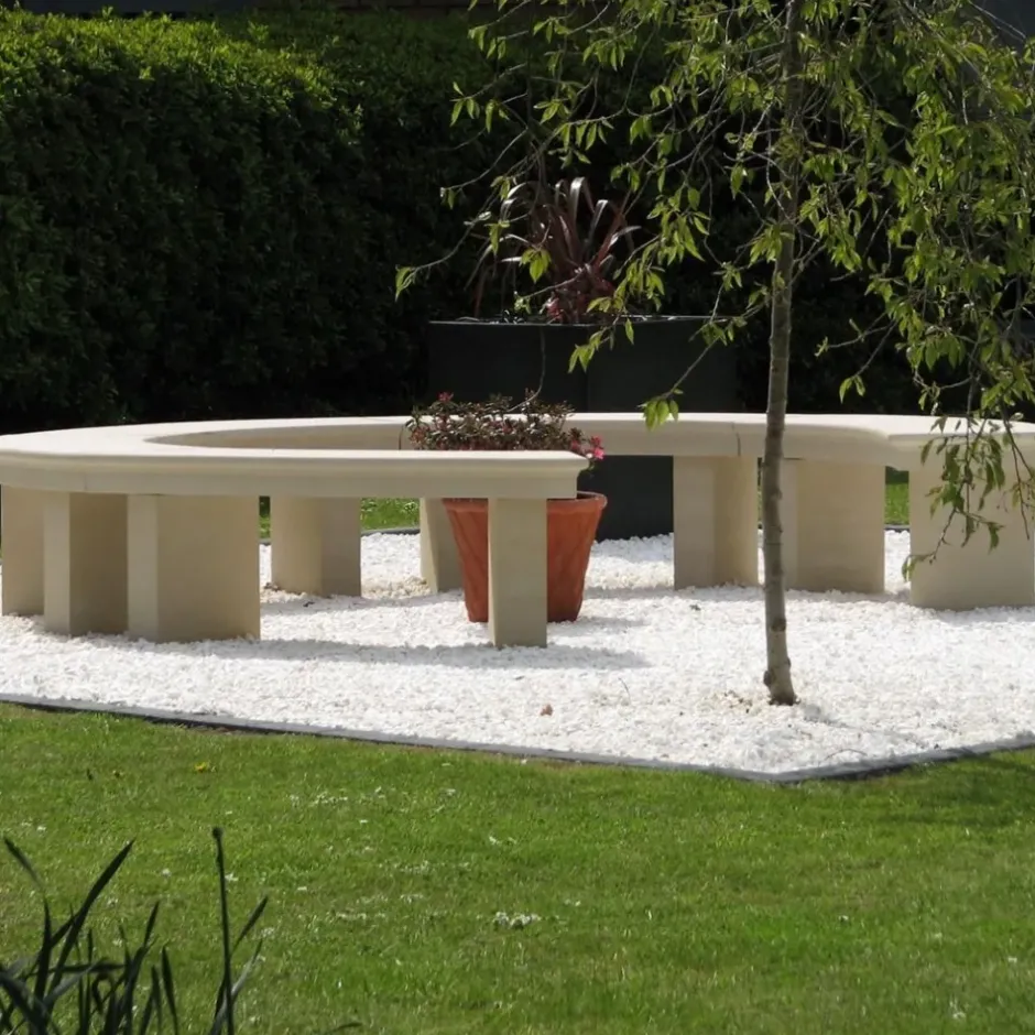 Statues & Sculptures Stone Benches^Grand Curved Modern Stone Garden Bench