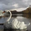 Statues & Sculptures Swans^Grand Laying Swan Antique White Metal Garden Statue