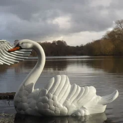 Statues & Sculptures Swans^Grand Laying Swan Antique White Metal Garden Statue