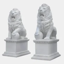 Statues & Sculptures Lions|Modern^Grand Lion 180cm White Marble Garden Statue