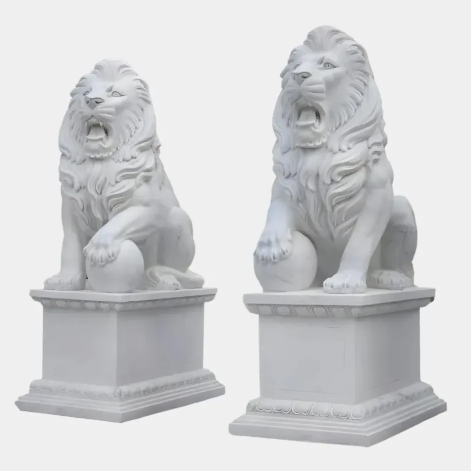 Statues & Sculptures Lions|Modern^Grand Lion 180cm White Marble Garden Statue