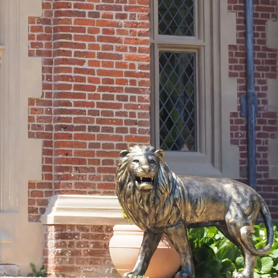 Statues & Sculptures Wildlife|Lions^Grand Lion Left Facing Bronze Metal Garden Statue