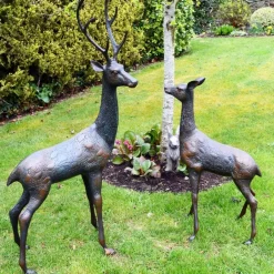 Statues & Sculptures Stags & Deers^Grand Stag & Doe Bronze Metal Garden Statues