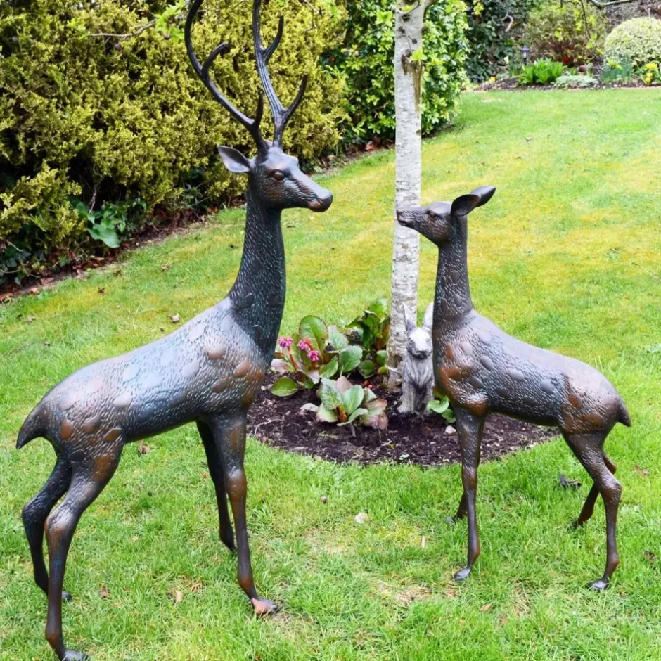 Statues & Sculptures Stags & Deers^Grand Stag & Doe Bronze Metal Garden Statues