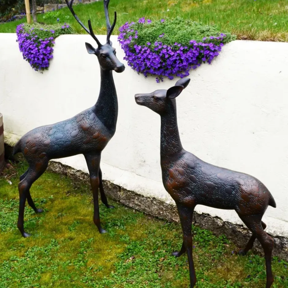 Statues & Sculptures Stags & Deers^Grand Stag & Doe Bronze Metal Garden Statues