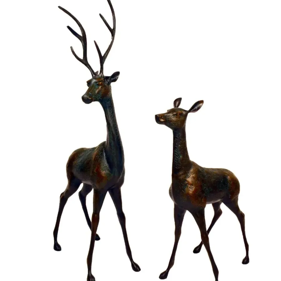 Statues & Sculptures Stags & Deers^Grand Stag & Doe Bronze Metal Garden Statues
