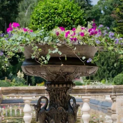 Statues & Sculptures Round^Grand Swan Urn Bronze Metal Garden Planter